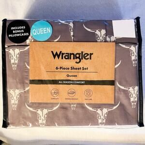 NEW Wrangler Steer Head Western Cowboy Ranch Sheet Set - Brown, Queen Size
